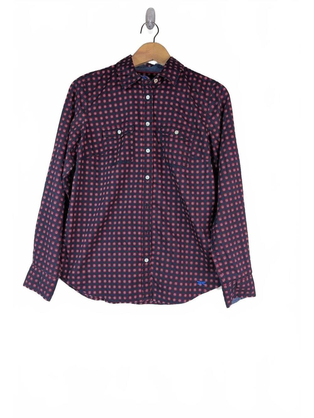 Talbots Women's Button-Down Shirt Dark Blue with Red Floral Print Size 4